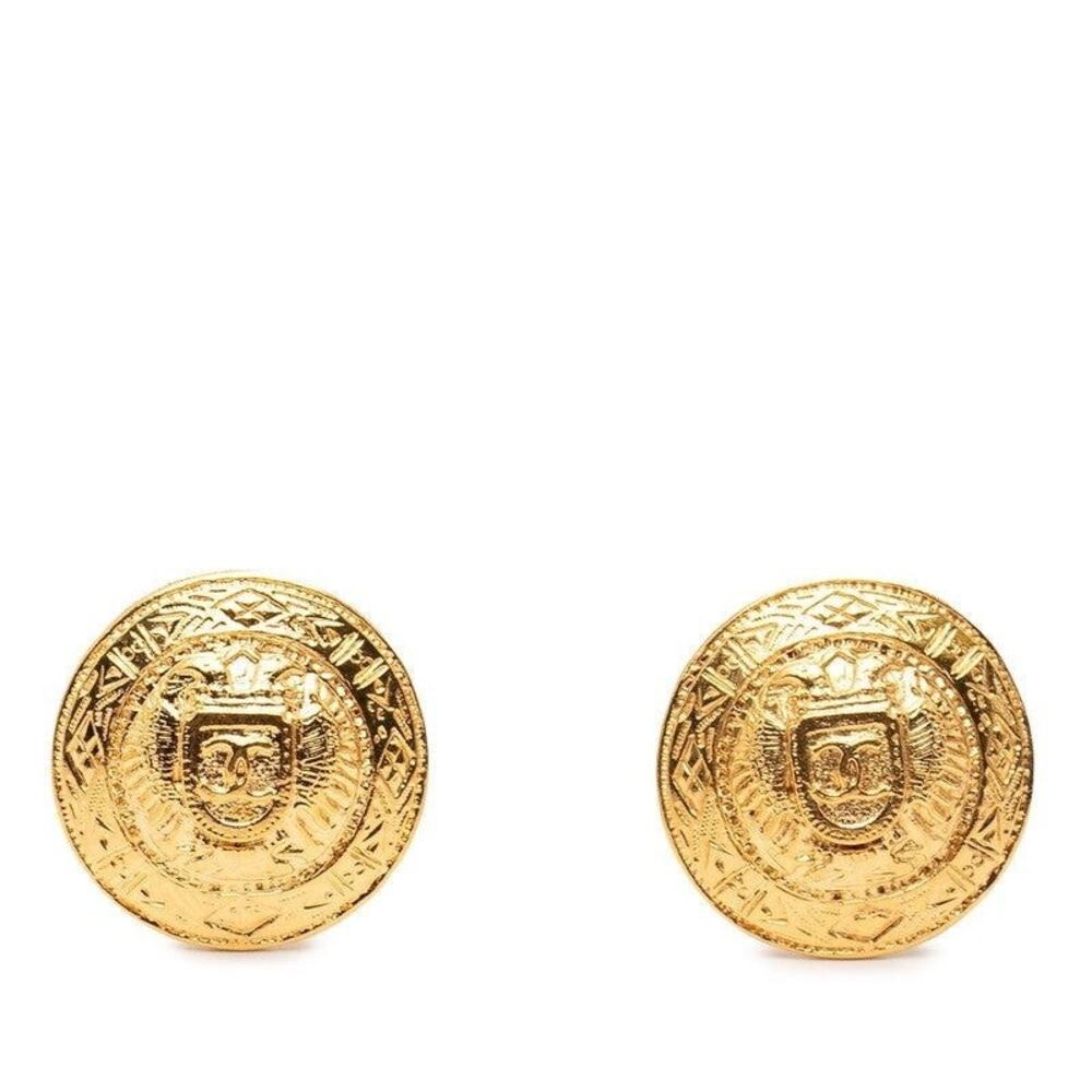 Chanel Vintage CC Logo Earrings Gold Plated